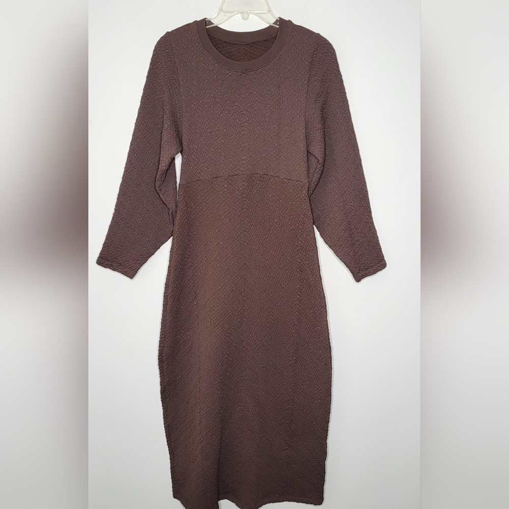 Free People Gabby Textured Midi Dress Brown Cut-Out Back Stretchy Size M/L